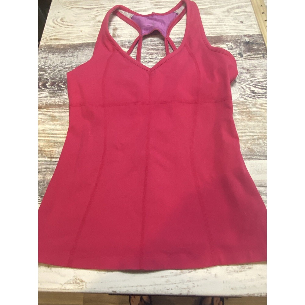 ATHLETA Women's Small Pink Athletic Strappy Tank Removable Bra Pads Shelf Bra